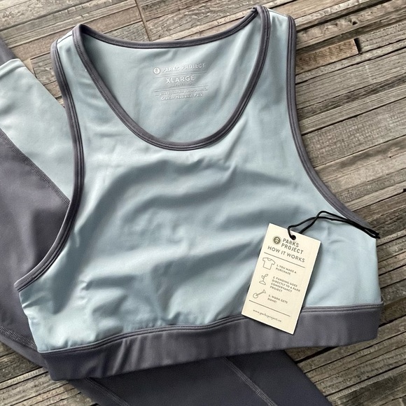 NWT PARKS PROJECT XL Matching Set Leggings & Sports Bra Blue Gray yoga hiker - Picture 2 of 6